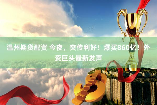 温州期货配资 今夜，突传利好！爆买860亿！外资巨头最新发声